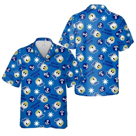 Discover Disney Cartoon Themed Donald Funny Duck Steamboat Willie Aloha HAWAIIAN Shirt