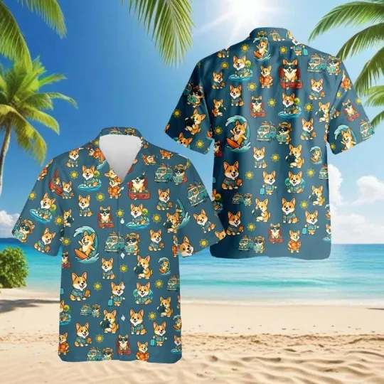 Discover Corgi Hawaiian Shirt Cute Dog Aloha Shirt Cartoon Corgi Vacation