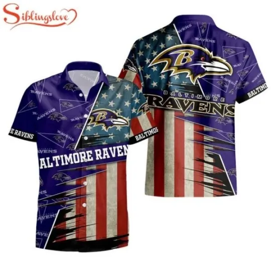 Discover Baltimore Football Team Ravenss American Flag Hawaiian Shirt