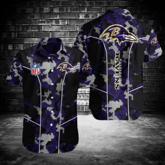 Discover Baltimore Football Team Ravenss Camo Aloha Hawaiian Shirt