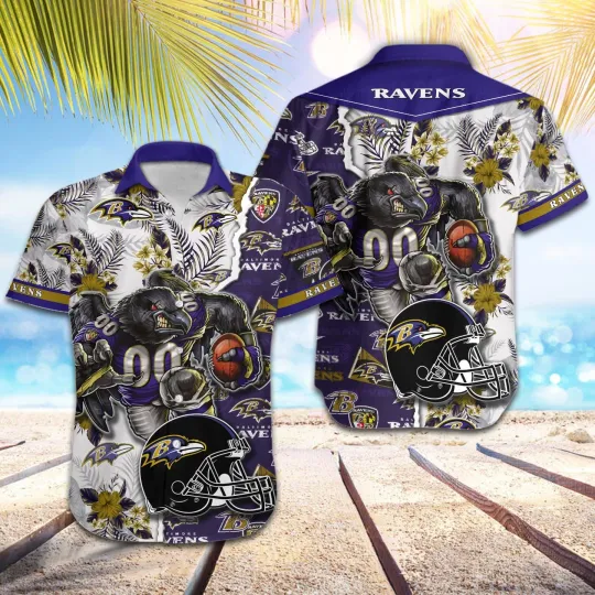 football Baltimore Ravens Football Pattern Mascot Hawaii Shirt