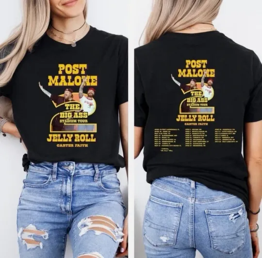 Discover Post Malone & Jelly Roll Big Ass Stadium Tour 2026 T-Shirt