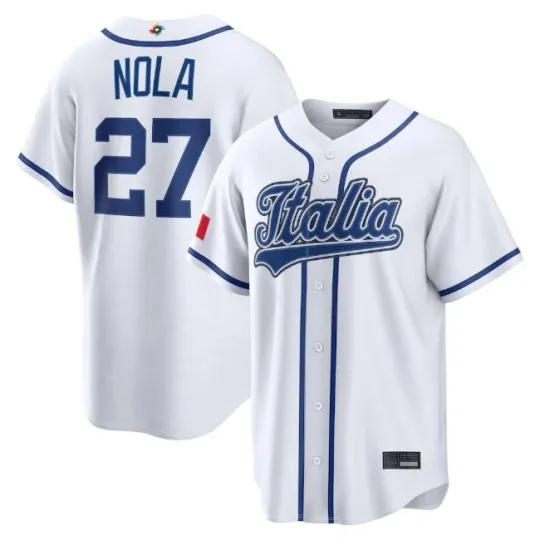 Discover NWT Men's Italy Aaron Nola White 2026 World Baseball Classic Jersey