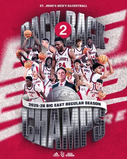 Discover St John’s Red Storm Men’s Basketball Back To Back 2025 2026 Big East Poster