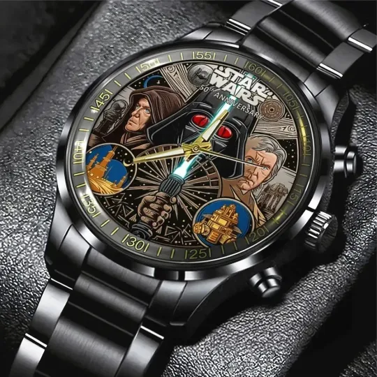 Discover Space Saga Sci-Fi Fan Black Stainless Steel Quartz Watch Galaxy Theme Gift