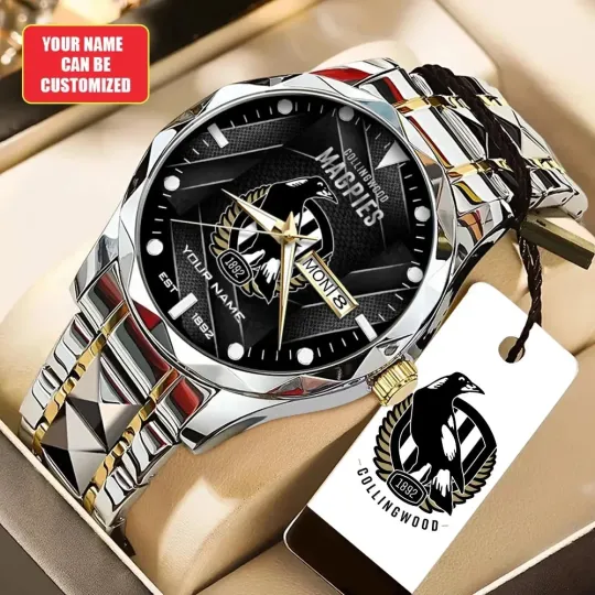 Discover Custom Magpie Football Fan Quartz Watch Personalized Sports Alloy Wristwatch