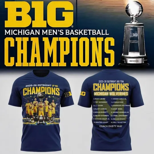 Michigan Wolverines 2025-2026 Big Ten Outright Champions Navy T-shirt