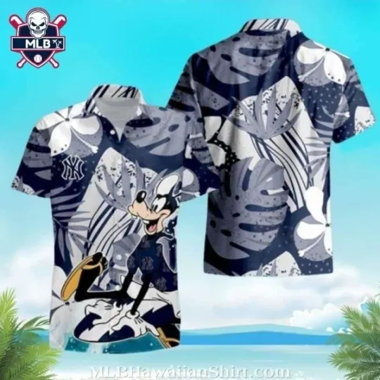Discover New York Baseball Team Yankeess Goofy Tropical Leaves Hawaiian Shirt