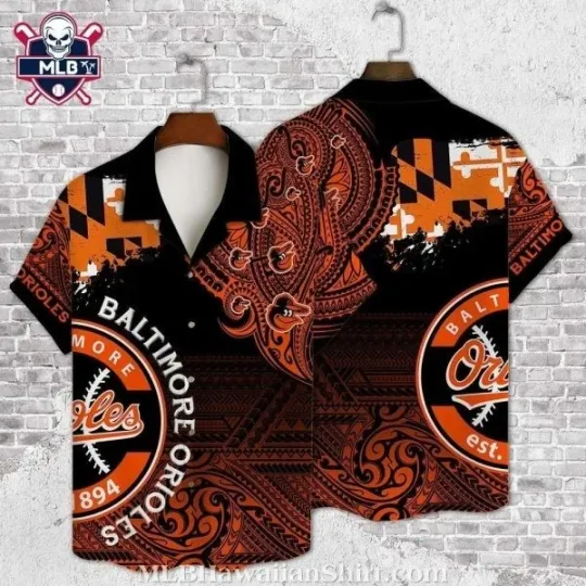 Baltimore Baseball Team Orioless Black Paisley and Cityscape Hawaiian Shirt – Ba