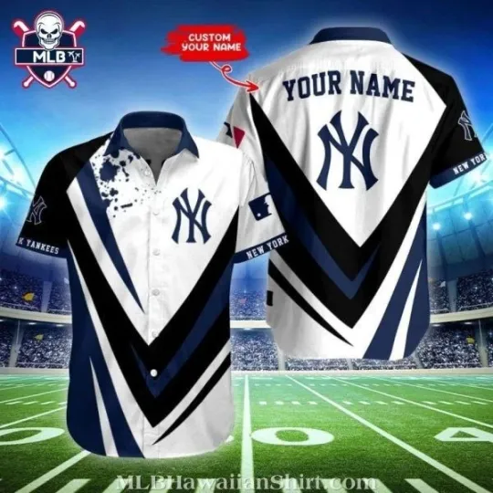 Discover Navy And White NY Baseball Team Yankeess Dynamic Stripes Custom Name Aloha Shirt