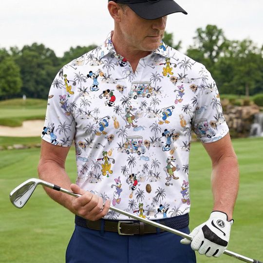 Discover Mickey and Friends Golf Polo Shirt, Disney Mickey Mouse Hawaiian Golf Shirt for Men