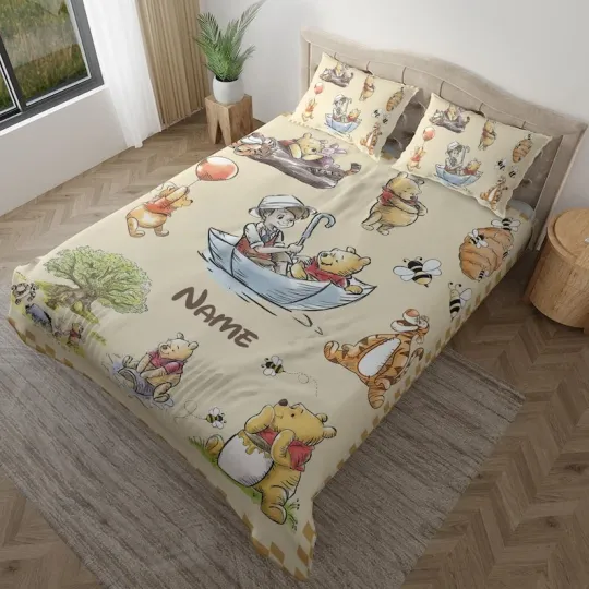 Personalized Never Too Old For Winnie The Pooh Cartoon Christmas Bedding Set
