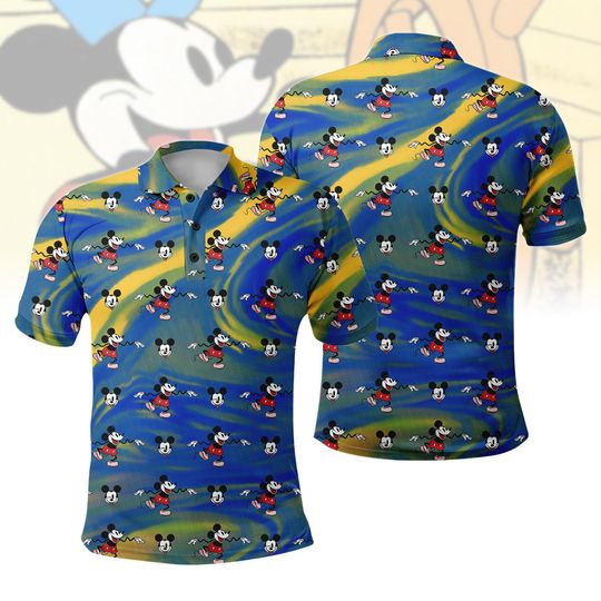 Discover Disney Mickey Mouse Polo Shirt for Men, Men's Golf Polo, Mickey Pattern Polo Tee, Disneyland Vacation Outfit, Disney Fan Gift