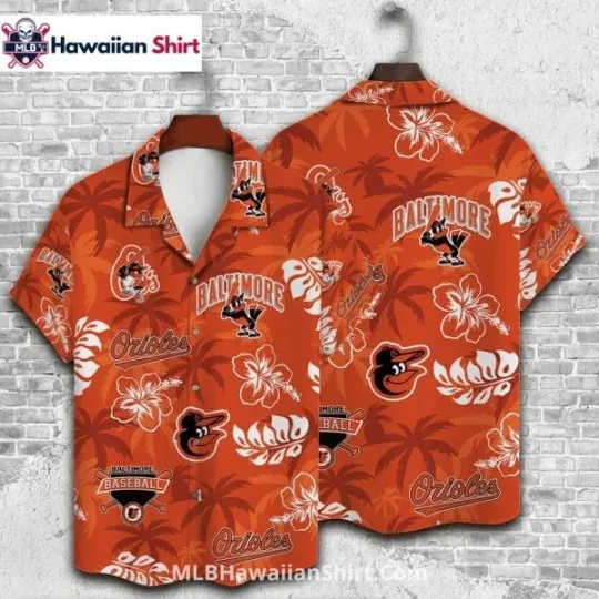 Discover Palm And Hibiscus Baltimore Baltimore Baseball Team Orioless Aloha Shirt