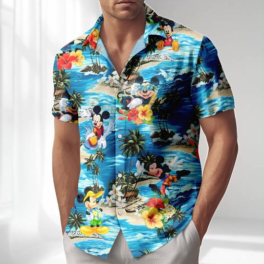 Discover Mickey Mouse Dive Hawaiian Shirt, Disney Trip 2026 Button Shirt, Disneyland Mouse Vacation Shirt, Beach Shorts Men, Mickey Love Outfit