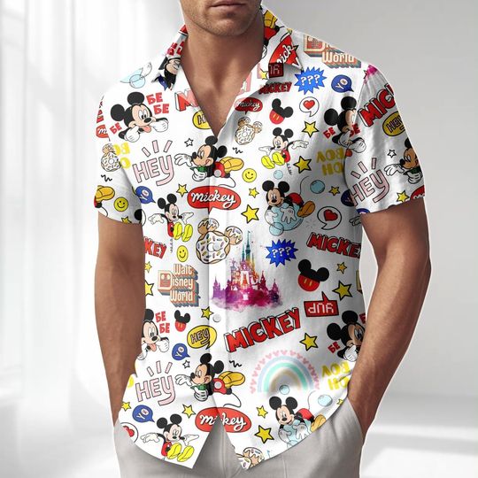 Mickey Magic Castle Hawaiian Shirt, Disneyland 2026 Button Shirt, Disney Trip Shorts Men, Mickey Minnie Mouse Vacation Shirt