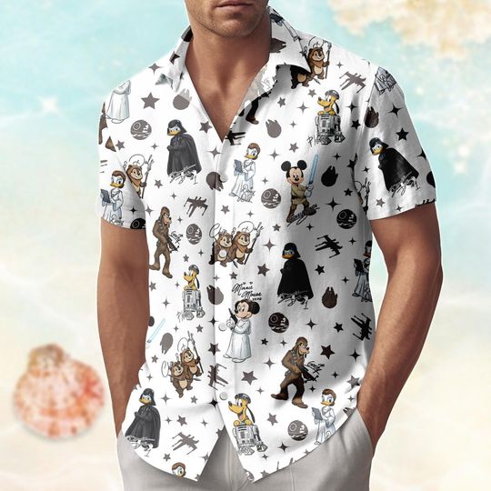Discover Mickey Jedi And Friends Hawaiian Shirt, Star Wars Mickey Minnie Button Shirt, Men Shorts, Disneyland Vacation 2026 Shirt, Disney Outfit