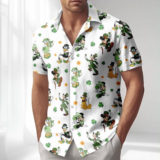 Discover Mickey And Friends St Patrick's Day Hawaiian Shirt, Disney Family Trip 2026 Button Shirt, Beach Shorts Men, Disney Shamrock Aloha Shirt