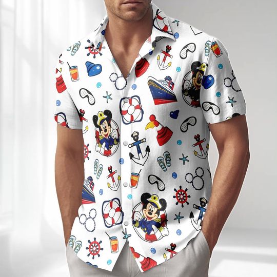 Discover Mickey Captain Cruise Hawaiian Shirt, Disney Cruise 2026 Button Shirt, Disney Trip Shirt, Beach Shorts Men, WDW Cruise Family Shirt