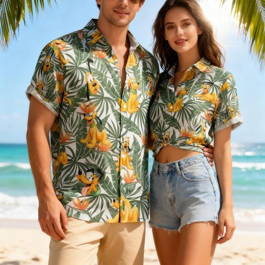 Discover Pluto Disney Hawaiian Shirt, Mickey Friends Tropical Button Up, Cartoon Dog Aloha Beach Shirt, Summer Vacation Outfit, Disneyland Trip 2026