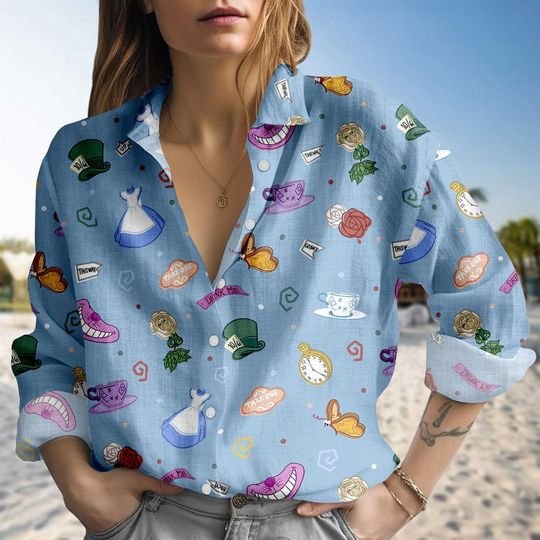 Discover Alice in Wonderland Blouse, Fairy Tale Top, Whimsical Disney Shirt, Wonderland Tee, Fantasy Park Day Top