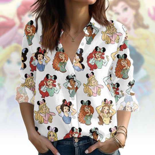 Discover Princess Cartoon Button Women's Blouse Top