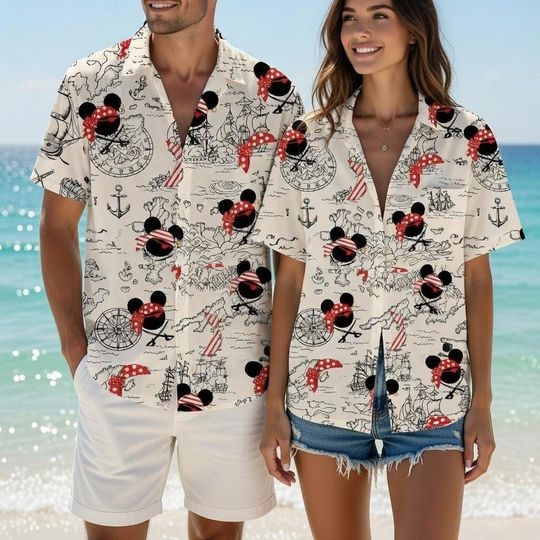 Discover Disney Pirate Hawaiian Shirt, Disney Pirate Night Cruise Shirt, Retro Pirate Mickey Button Down, Disney Vacation 2026 Shirt