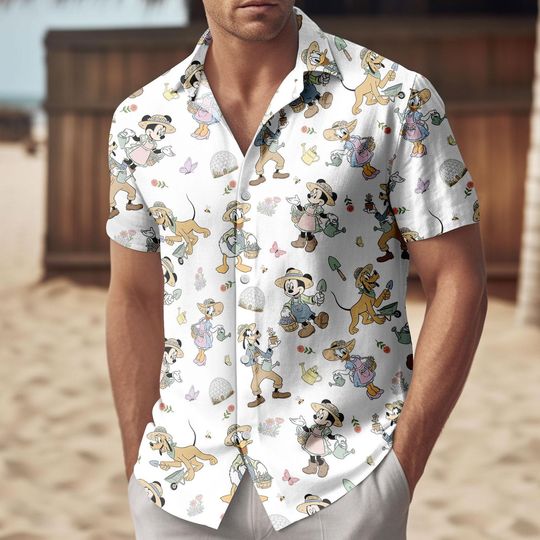 Discover Disney Mickey and Friends Plants Button Shirt/Short, Epcot International Flower and Garden Festival 2026 Hawaii Shirt, WDW Trip Shirt