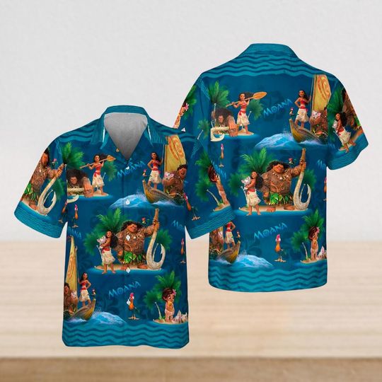 Disney Moana Tropical Hawaiian Shirt, Disneyland Family Summer Trip Hawaii Shirt, Native Princess Moana Maui Pua Hei Hei Button Shirt