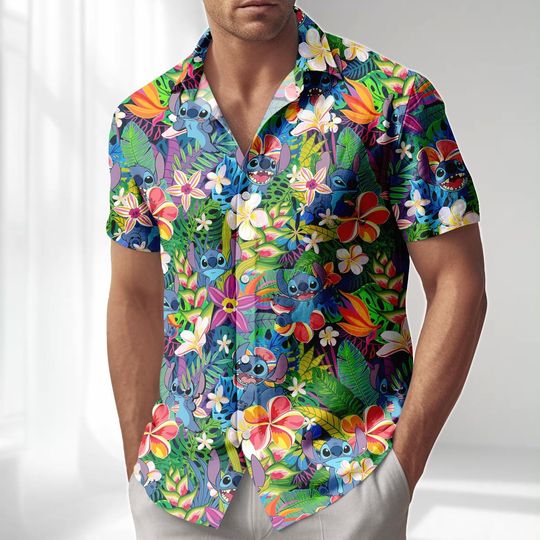 Discover Stitch Tropical Hawaiian Shirt, Disney Trip 2026 Button Down Shirt, Funny Lilo & Stitch Shirt, Beach Men, Stitch Vacation Shirt