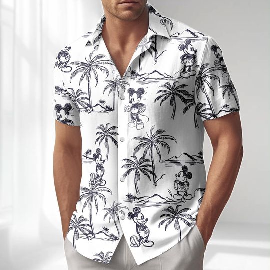 Discover Mickey Tropical Hawaiian Shirt, Disney Trip 2026 Button Shirt, Mickey Mouse Vacation Shirt, Beach Men, Retro Mickey Hawaii Men