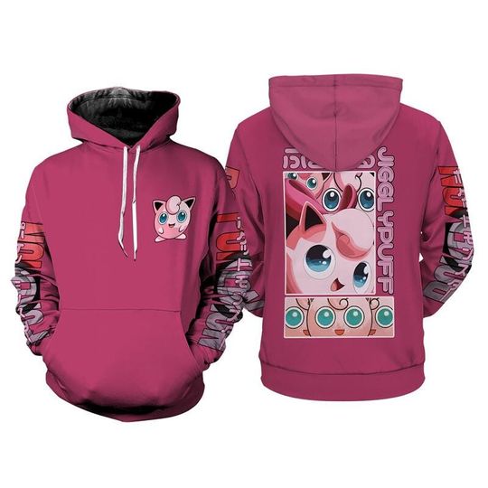 Jigglypuff PKM 3D Full Over Print Hoodie, Anime Cosplay Streetwear, Japanese Jigglypuff Sweatshirt