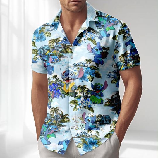 Discover Stitch Tropical Hawaiian Shirt, Disney Trip 2026 Button Shirt, Beach horts Men, Funny Lilo And Stitch Vacation Shirt, Stitch Love Tee
