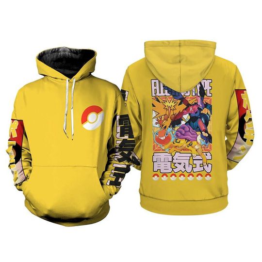 3D Electric PKM Hoodie, Streetwear Anime Cosplay Sweatshirt