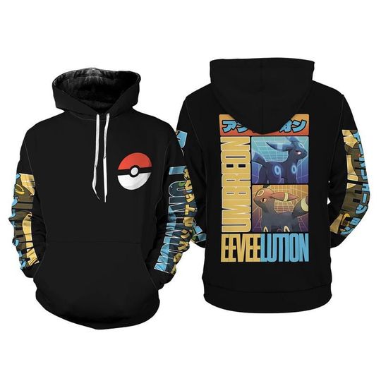 Umbreon PKM 3D Full Over Print Hoodie, Moonlight PKM Hoodie, Umbreon PKM Cosplay Sweater