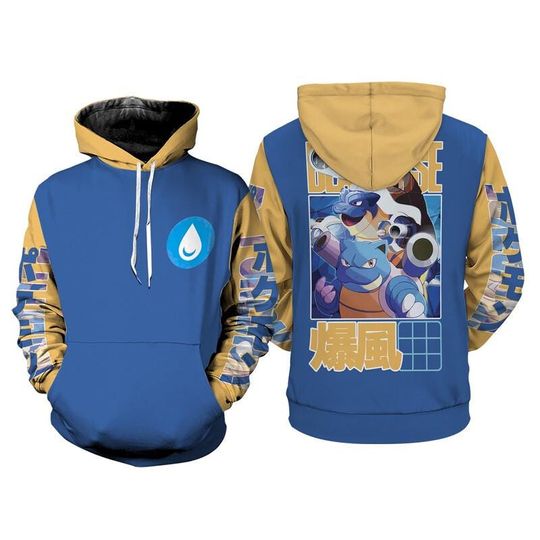 Blastoise PKM 3D Full Over Print Hoodie, PKM Movie Inspired Anime Cosplay Sweatshirt
