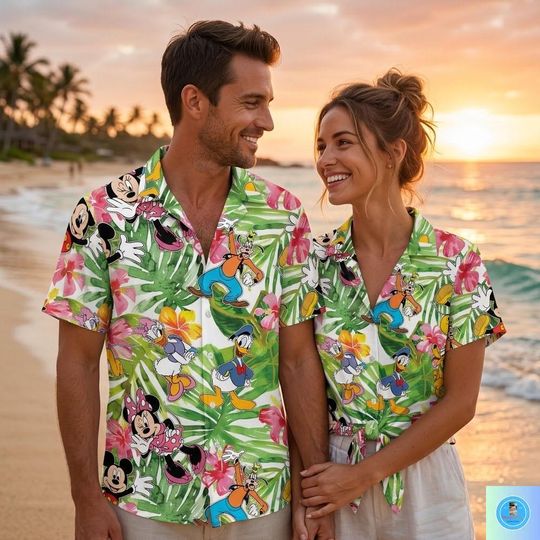 Discover Mouse & Friends Hawaiian Shirt Summer Vacation Outfit, Disney Family Trip Shirt