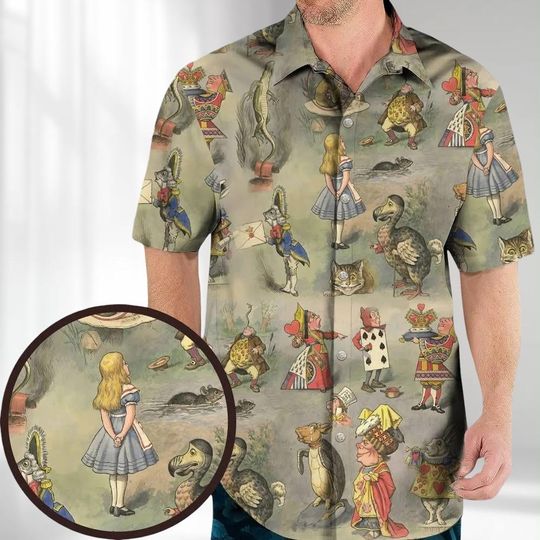 Discover Alice Wonderland Hawaiian Shirt, Disneyland Storybook Button Shirt, Cartoon Aloha Shirt, Cartoon Summer Men Women Outfit