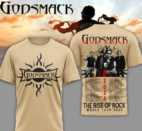 Discover Godsmack1 The Rise Of Rock World Tour 2026 Unisex 3D T-Shirt Fullsize Xs-5Xl