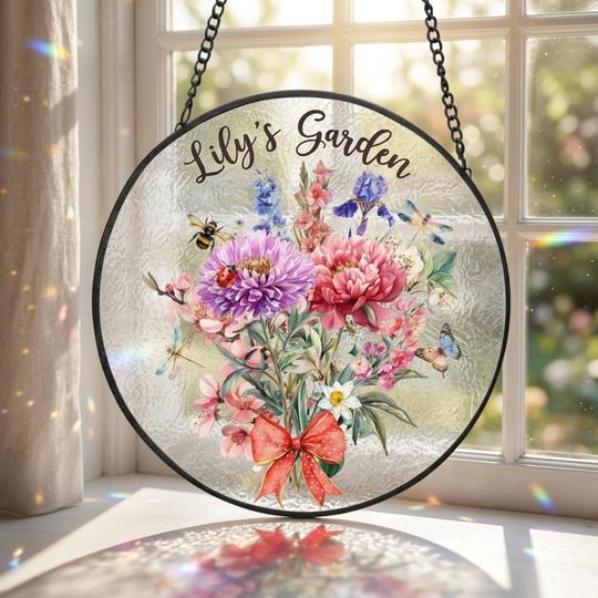 Custom Birth Flower Glass Suncatcher - Flower Glass Art for Home Decor and Gift