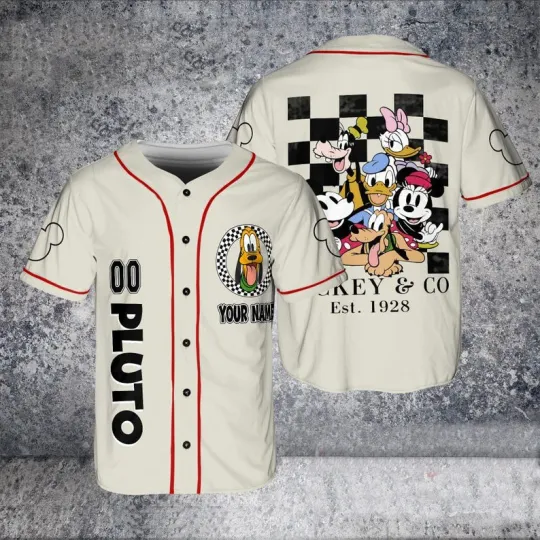 Discover Custom Pluto Dog Mickey & Co. Est 1928 Checkerboard Baseball Jersey Shirt