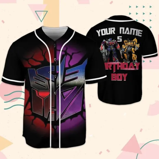 Custom Optimus Prime Bumblebee Transformers Birthday Boy Baseball Jersey Shirt