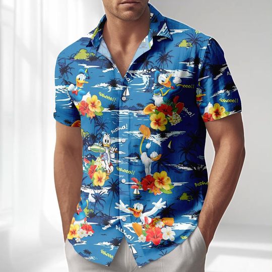 Discover Donald Daisy Duck Hawaiian Shirt, Disney Trip 2026 Button Shirt, Beach Shorts, Funny Duck Vacation Shirt, Summer Gift, Cartoon Love Tee