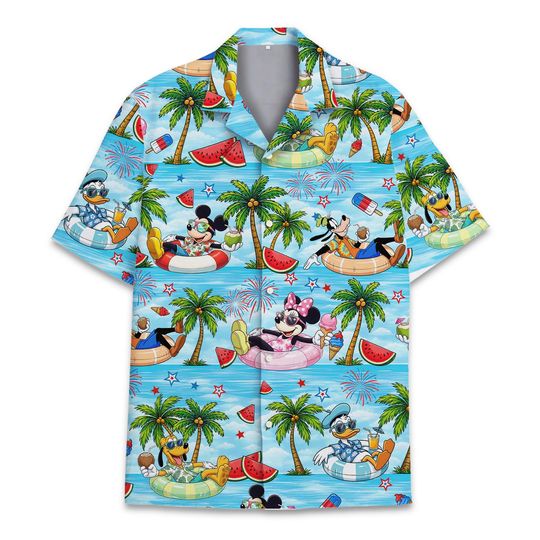Discover Cute Disney Tropical Hawaiian Shirt for Men Women Youth, Mickey Minnie Donald Pool Party Aloha Shirt, Disney Family Trip Outfit
