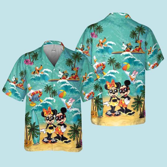 Discover Mickey And Minnie Hawaiian Shirt, Mickey Mouse Aloha Shirt, Disney Couple Vacation Tee, Button Up Shirt, Minnie Mouse Beach Shirt