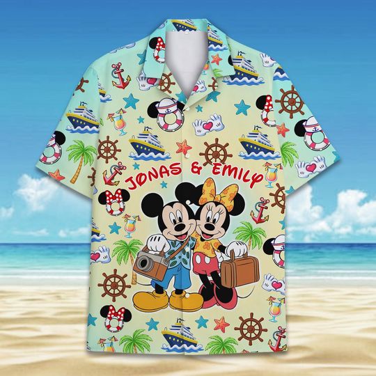 Discover Disney Cruise Hawaiian Shirt, Mickey Minnie Cruise Vacation Shirt, Custom Name Disney Cruise Trip Shirt, Couple Cruise Matching Shirt Gift