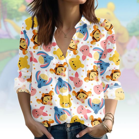 Discover Winnie the Pooh Women’s Blouse with Cartoon Character Buttons