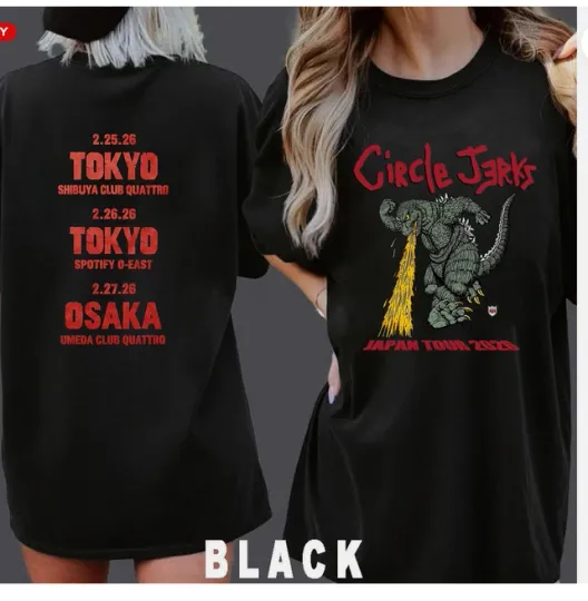Circle Jerks Japan Tour 2026 Merch god zilla Double Sided T-Shirt