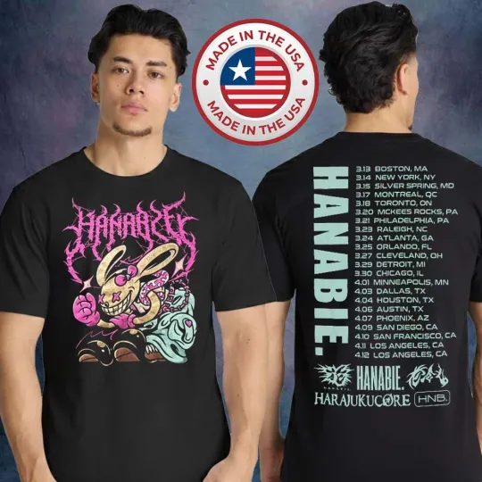 Discover Hanabie Rabbit Harajuku Core Tour 2026 Double Sided T-Shirt