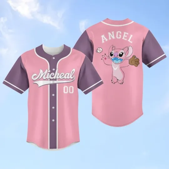 Discover Custom Angel Playing Baseball Lilo And Stitch Fans Gift Baseball Jersey Shirt